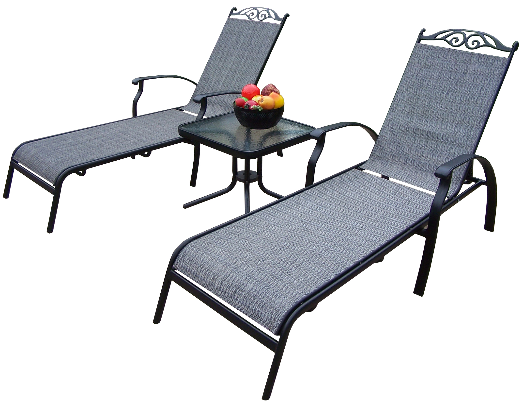 Oakland Living Aluminum-Framed Sling Chaise Lounge Set w/ Two Chaise Lounges and a 20 inch Side Table