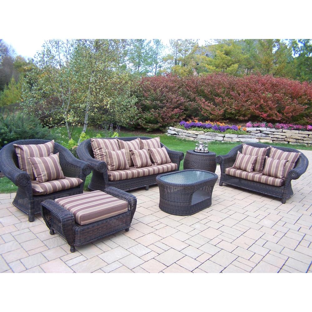 Oakland Living 6 Pc. Wicker Relaxation Set with Cushions and Double Pillows