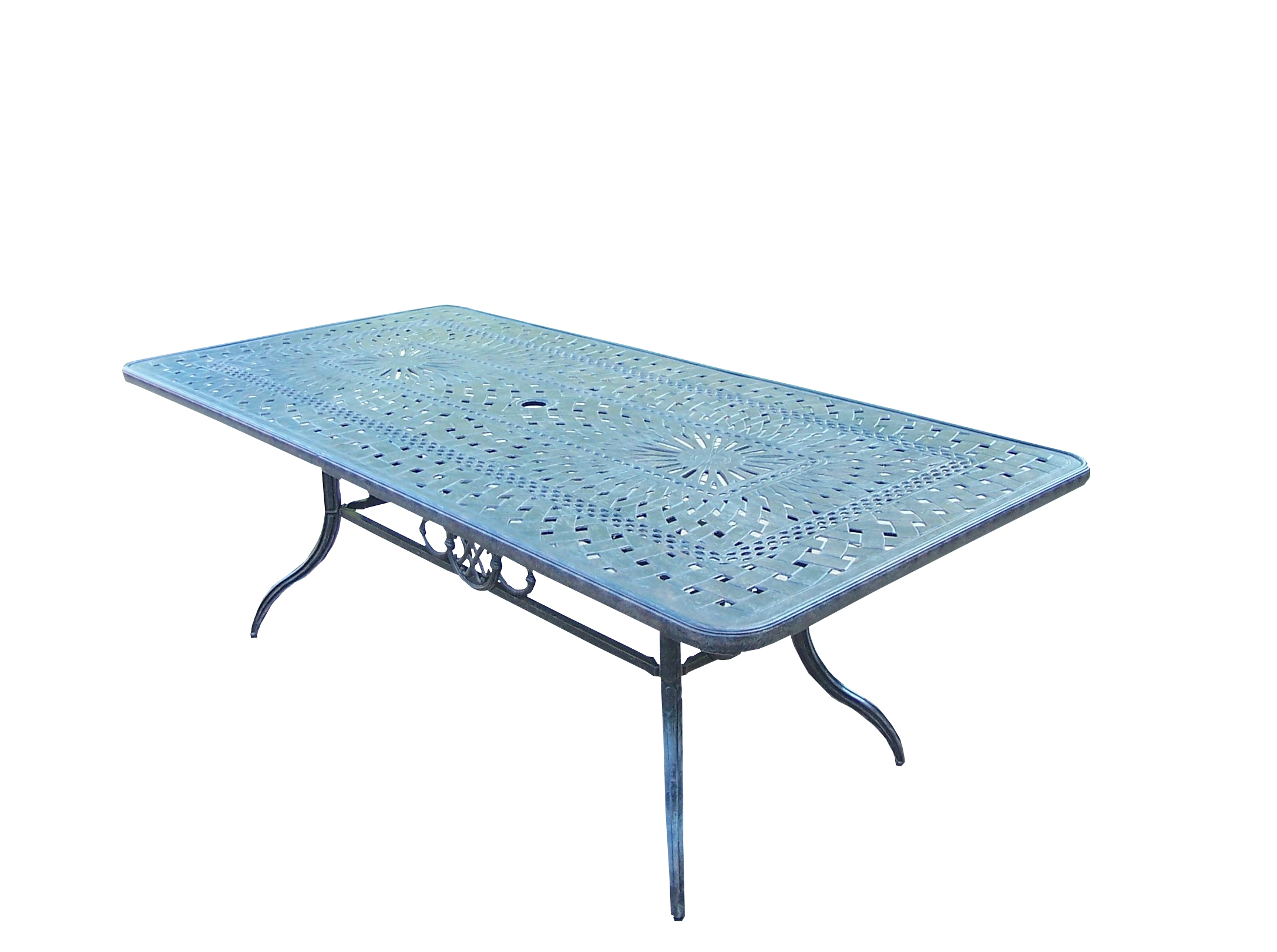 Oakland Living 84 x 42-inch Aluminum Rectangular Dining Table w/ umbrella hole in the center