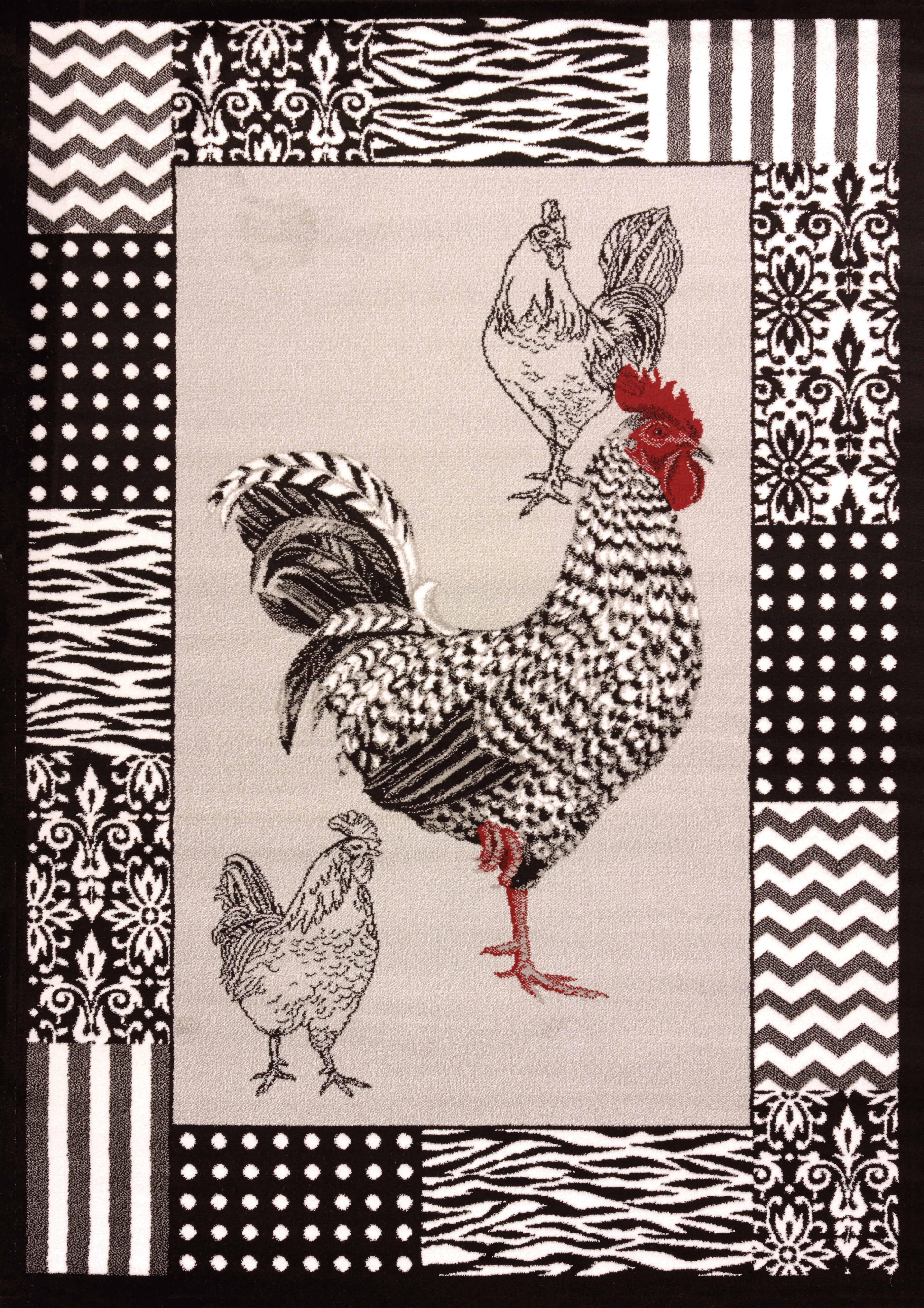 United Weavers of America Cristall Collection Black & White Rooster Area Rug