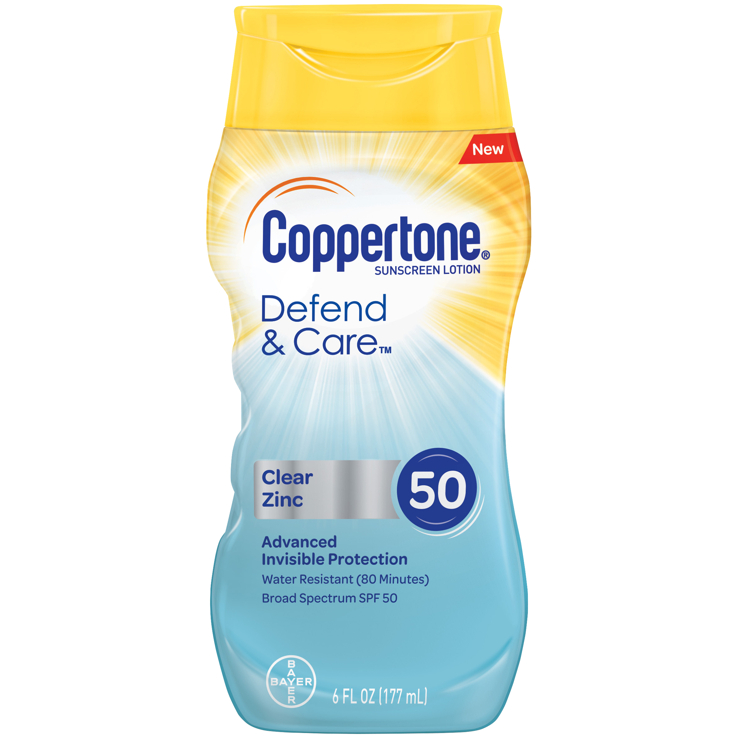 Coppertone Defend & Care Clear Zinc Sunscreen Broad Spectrum SPF 50 Lotion, 6 Fluid Ounces