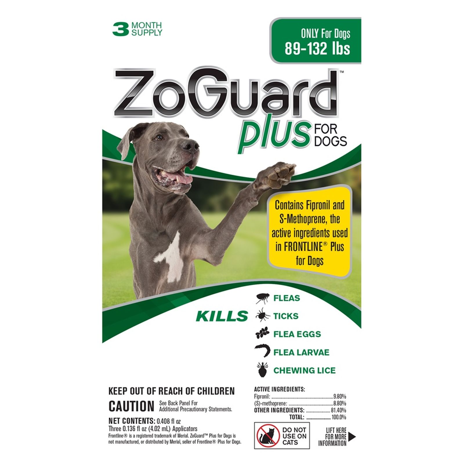 ZoGuard Plus for Dogs (89 - 132 lbs) Compare to Frontline&#174; Plus