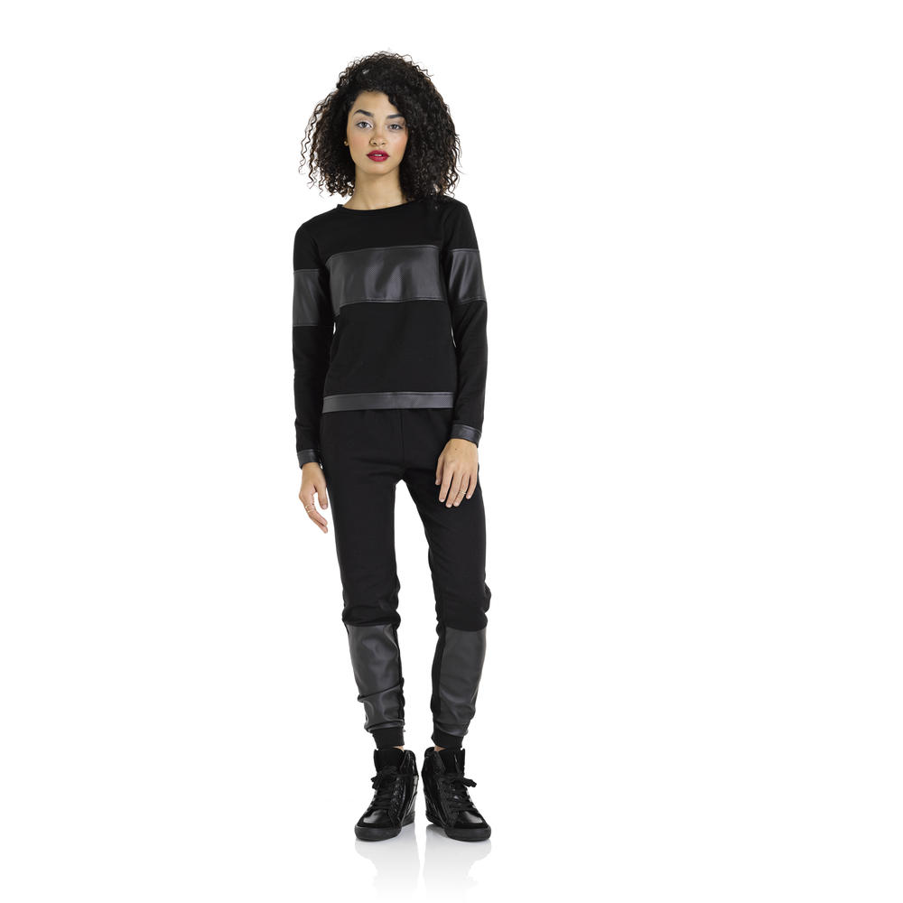 Nicki Minaj French Terry Sweatshirt w/ Perforated Faux-Leather Inserts