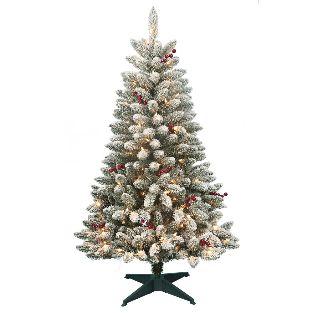 DONNER & BLITZEN 4.5' Pre-Lit Redwood Berry Flocked Pine with 200 Clear Lights
