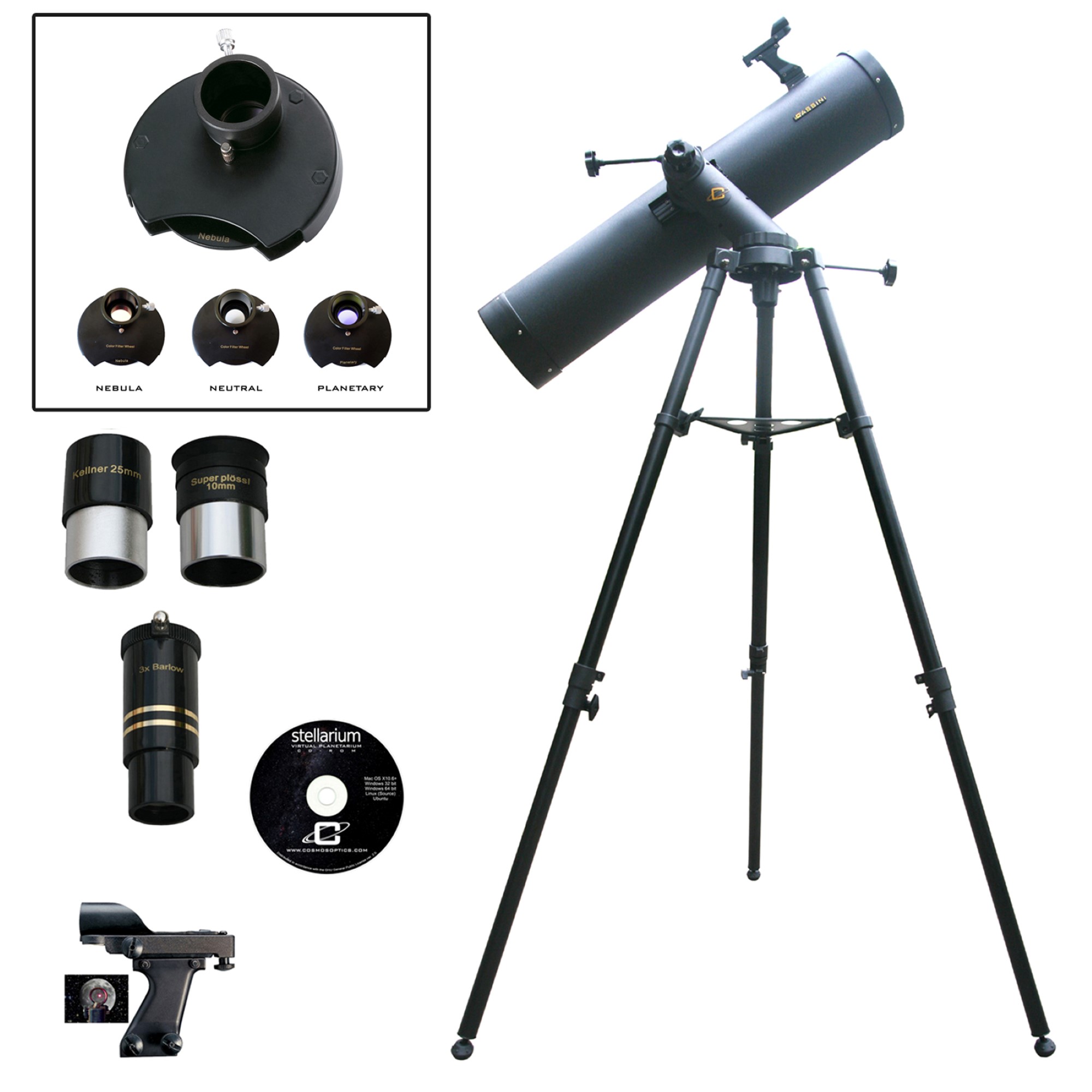 Cassini 900mm X 135mm Tracker Reflector Telescope with Color Filter Wheel