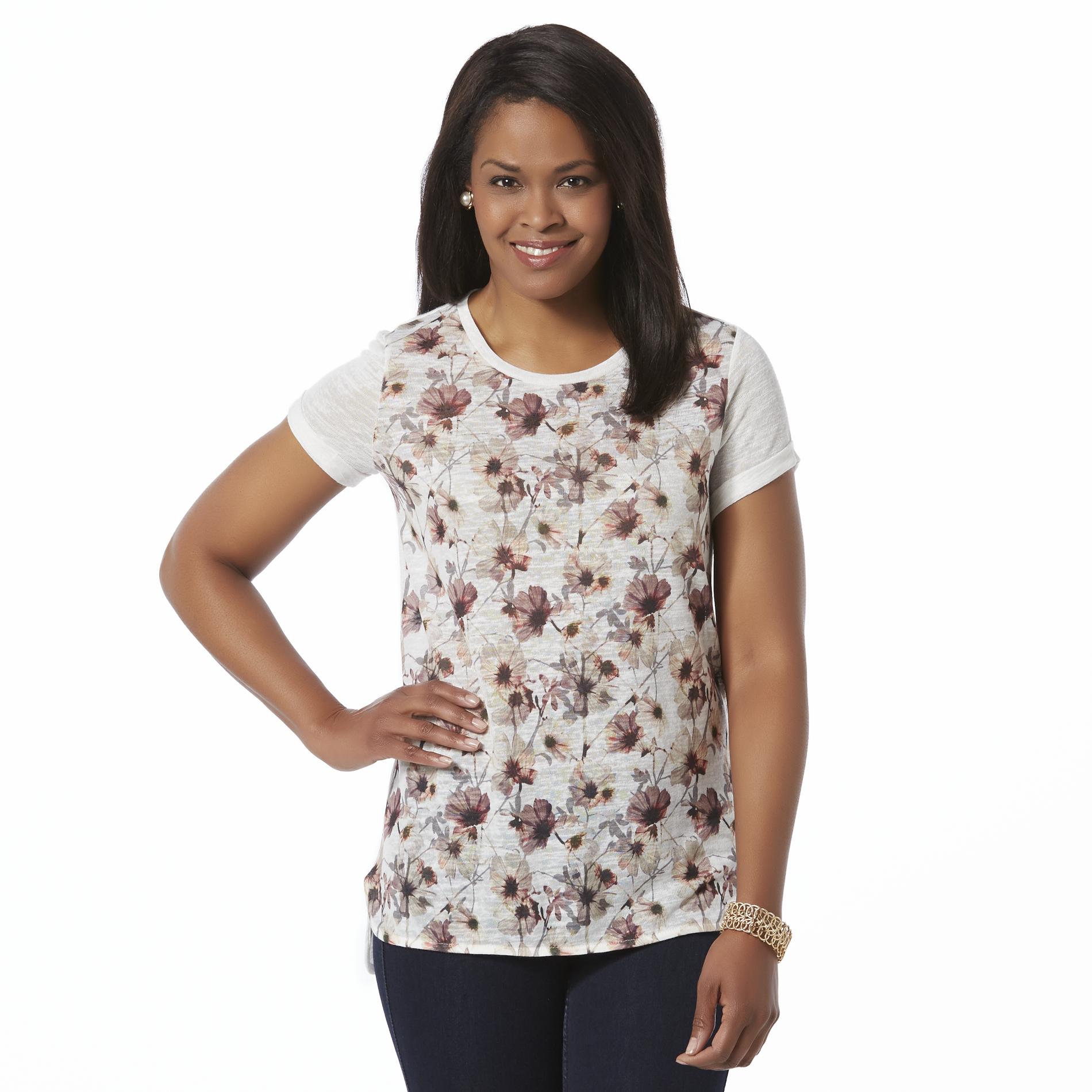 Basic Editions Women's Tunic Sweater - Floral Print
