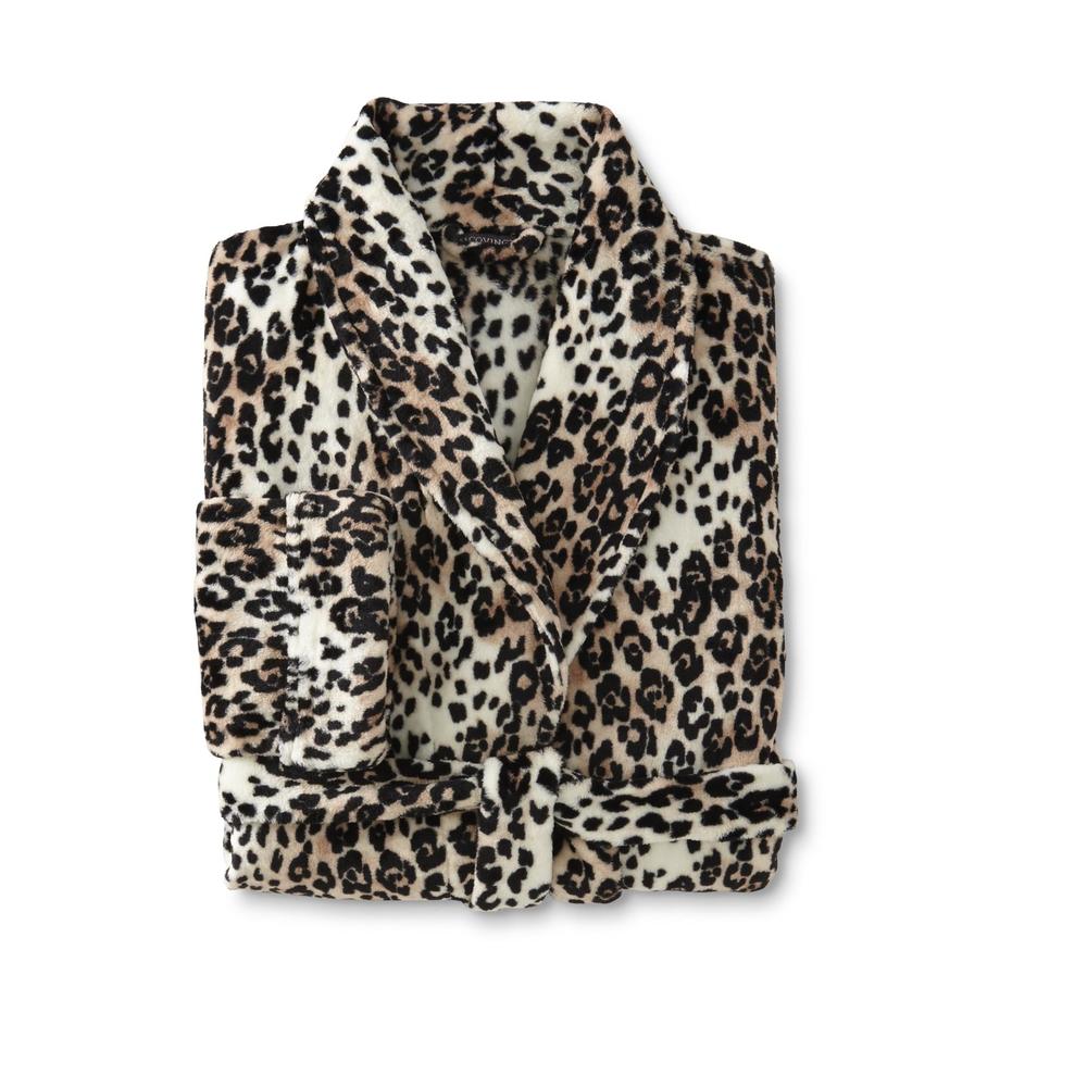 Covington Women's Plush Long Robe & Slippers - Cheetah Print