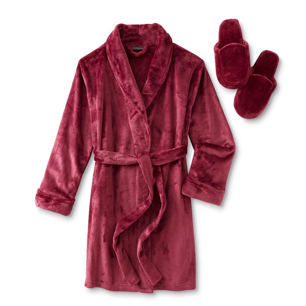 Covington Women's Plush Short Robe & Slippers