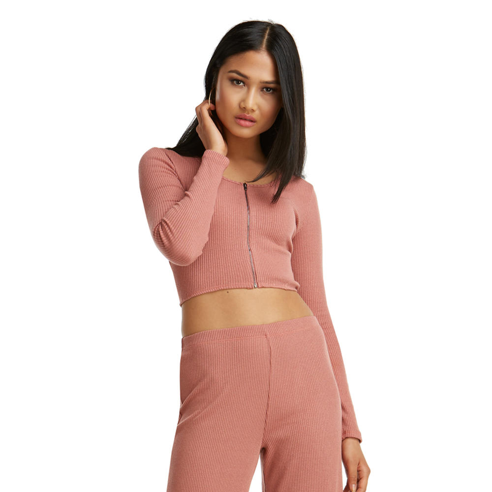 Nicki Minaj Women's Zip Front Sweater Rib Knit Crop Top