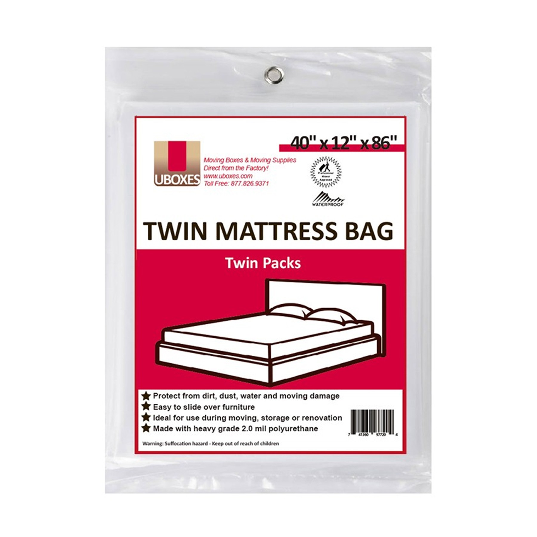 UBOXES TWINSCOVER02 Twin  Size  Mattress  Covers    40"  x  12"  x  86"  Set  of  2  for  Box  Spring     Mattress