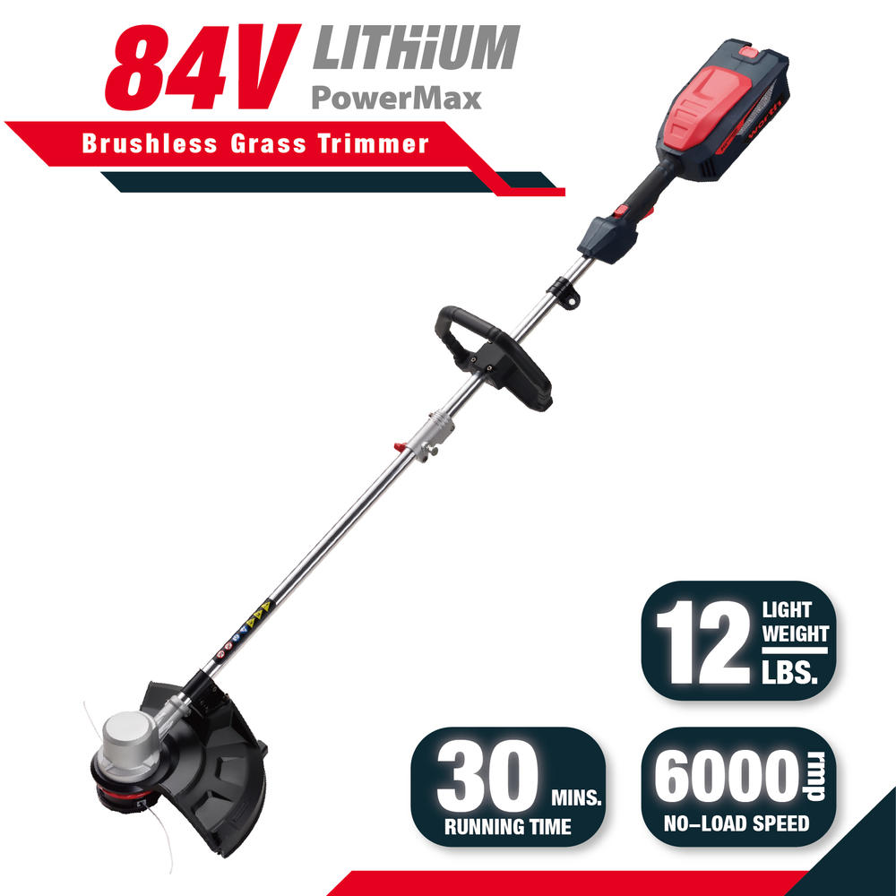 Worth Garden L103A Red and Black 16 in. 84 Volt Lithium Ion Battery Electric Cordless Brush-less Motor String Trimmer Set