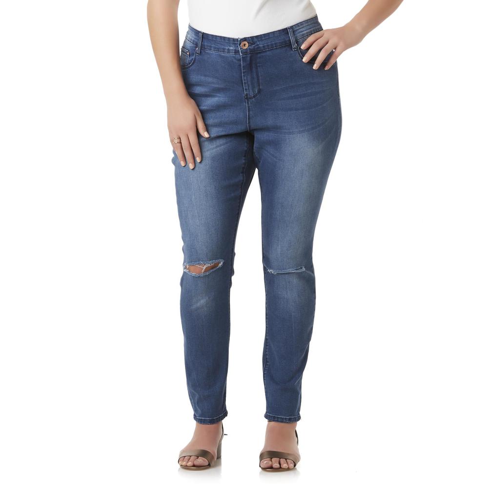 Simply Emma Women's Plus Distressed Skinny Jeans