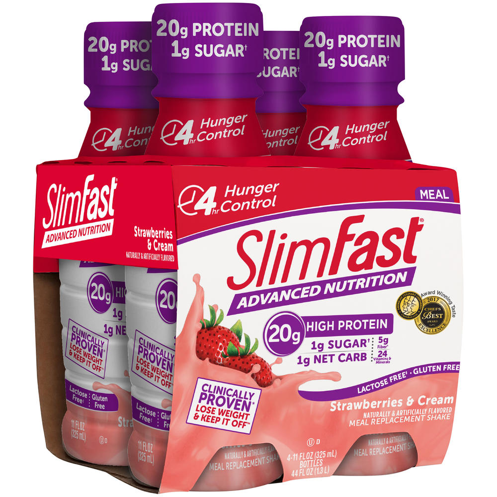 Slim-Fast SlimFast&#174; Advanced Nutrition Strawberries & Cream Meal Replacement Shake 4-11 fl. oz. Bottles