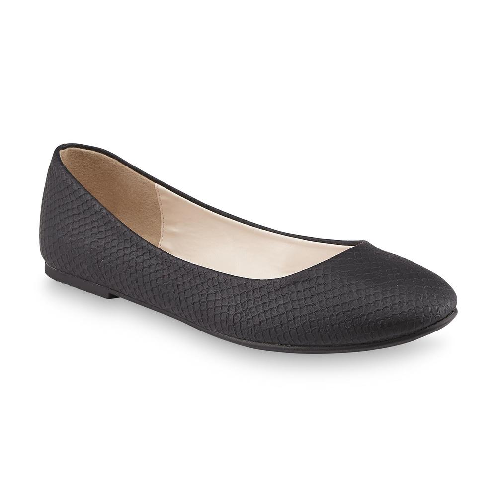 Basic Editions Women's Haidee Black Embossed Ballet Flat - Wide Width Available