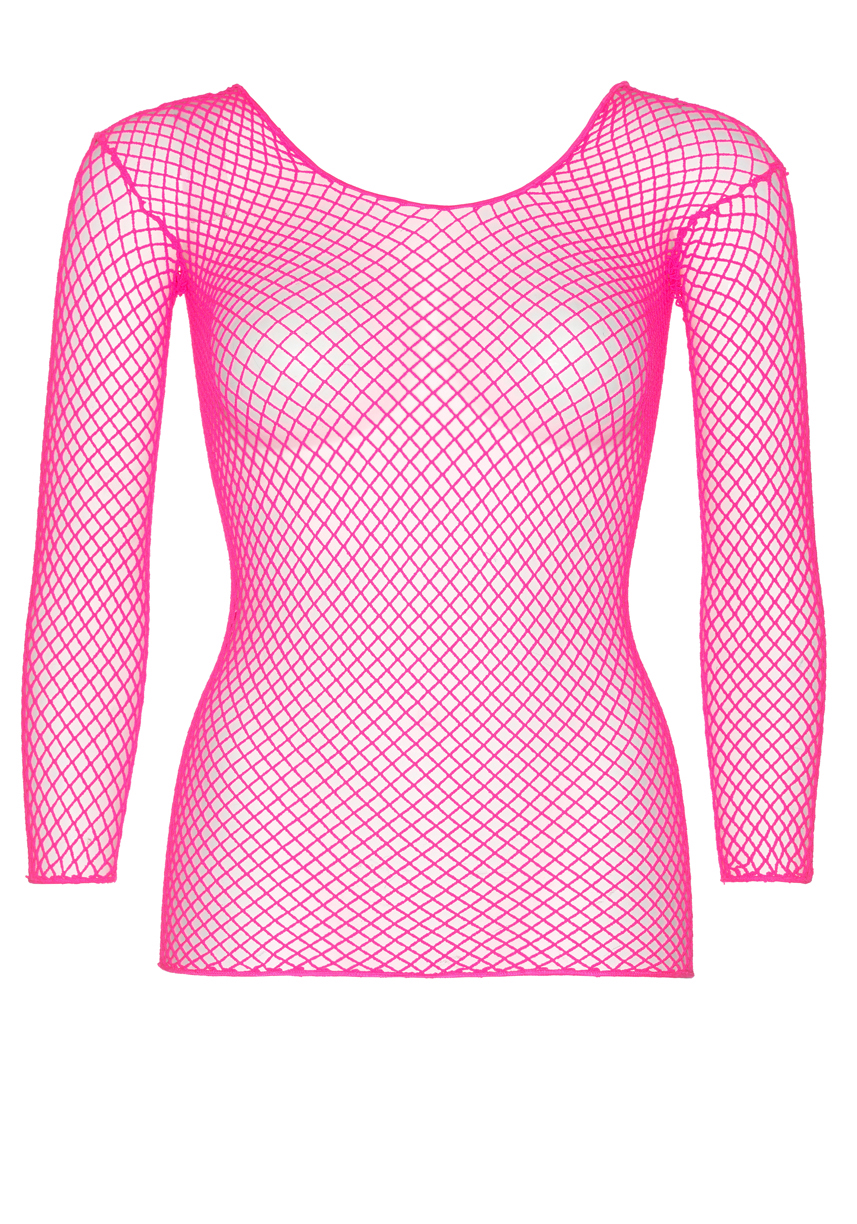 Leg Avenue  Women's Lycra Industrial Fishnet Longsleeve T-Shirt, Neon Pink, One Size
