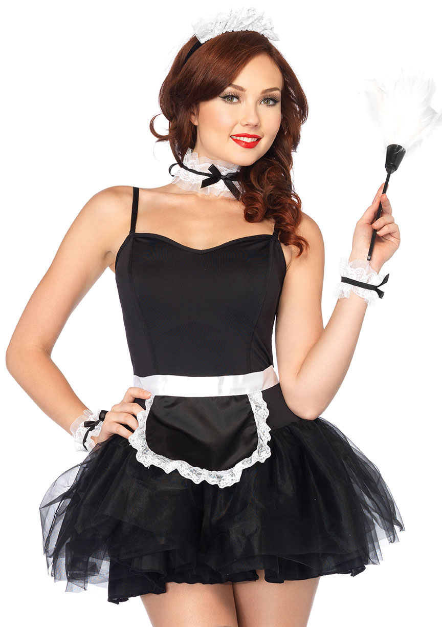 Leg Avenue  Women's 4 Piece French Maid Costume Kit, Black/White, One Size