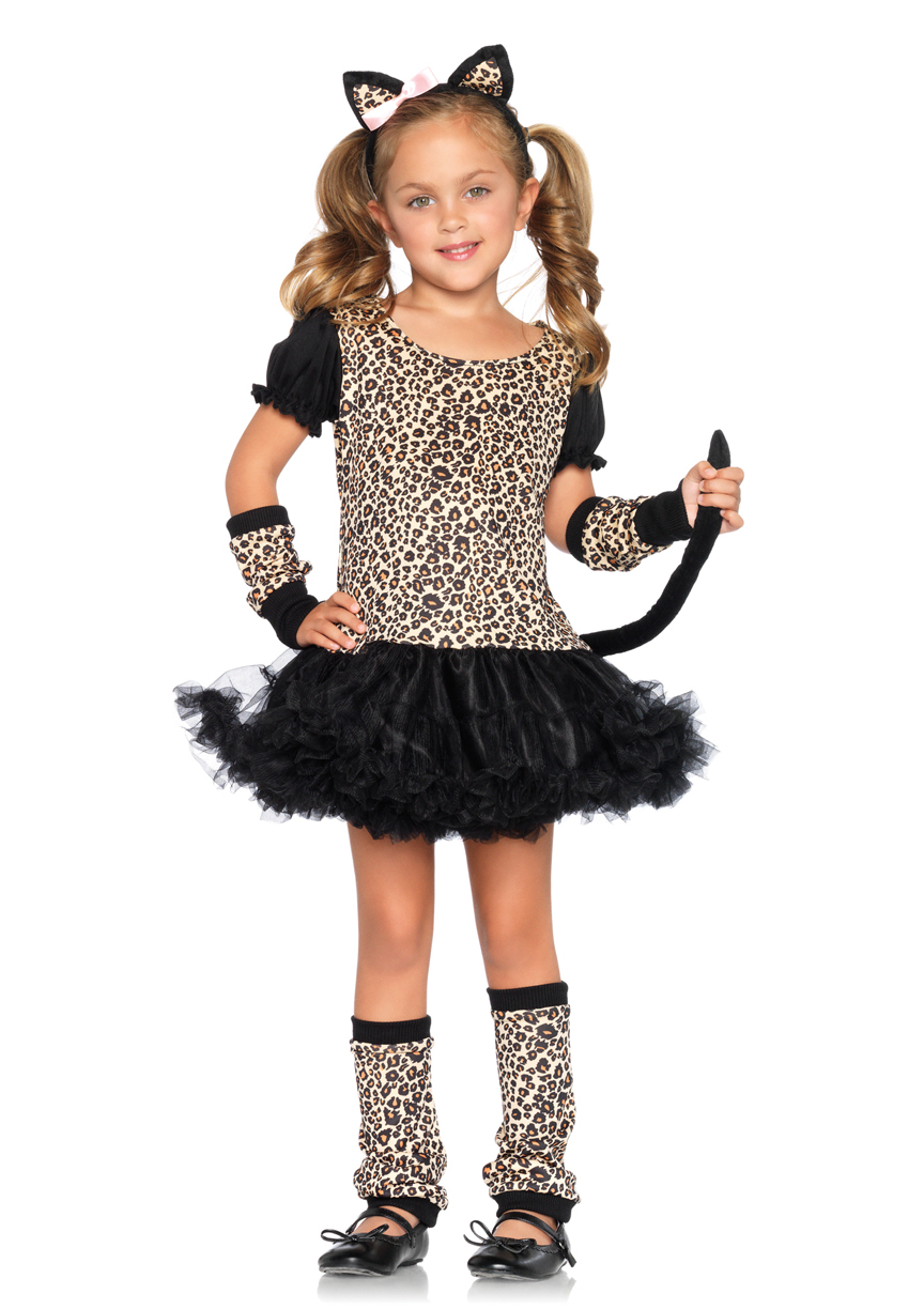 Leg Avenue  Children's Costume 5Pc.Little Leopard Petticoat Dress Arm Warmers Leg Warmers Tail Ears, Large, Leopard