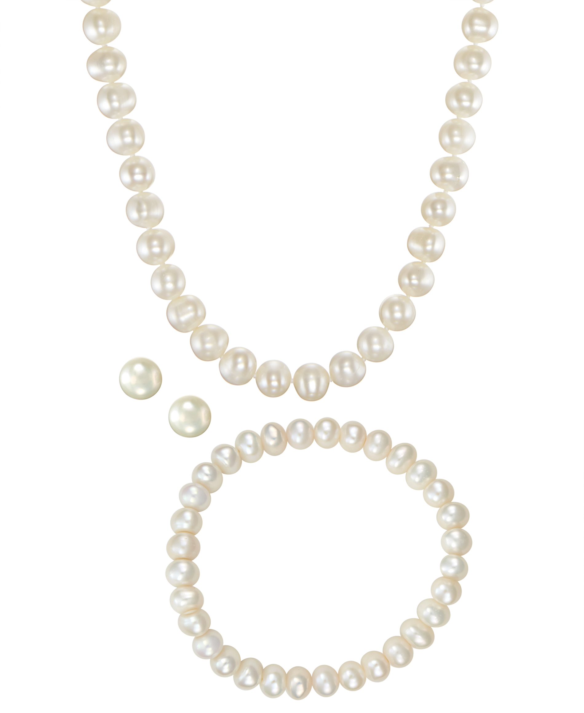 Cultured Freshwater (7-8mm) Pearl Necklace, Bracelet & Earring 3 pc Set, Crafted in Sterling Silver.