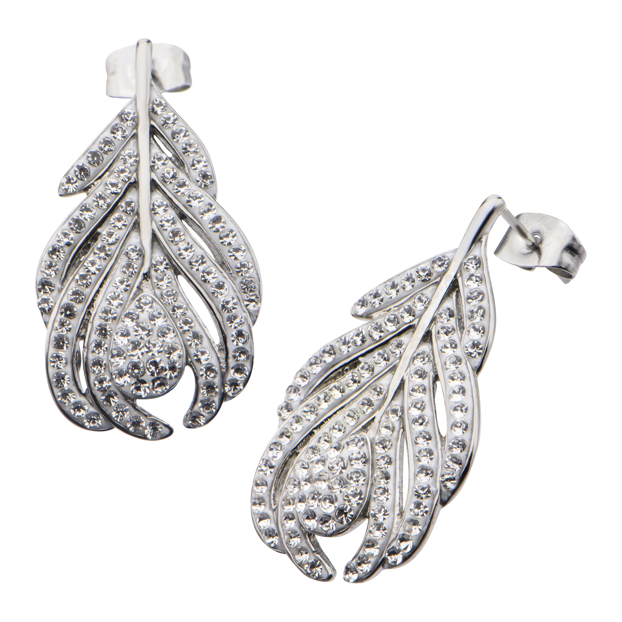 Inox Jewelry Women's Stainless Steel Leaf Crystal Stud Earrings