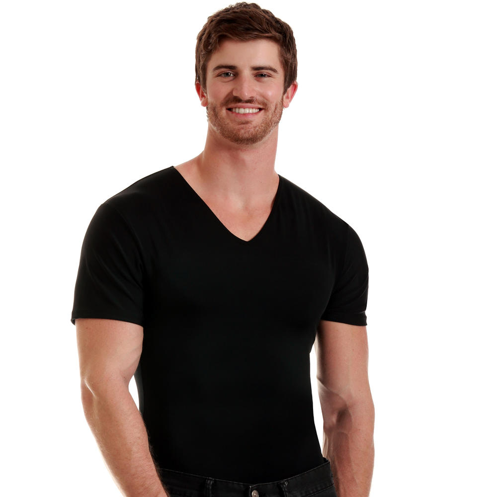 Insta Slim 3 Pack Compression short sleeve v-neck t-shirts for men, look up to 5" slimmer instantly!