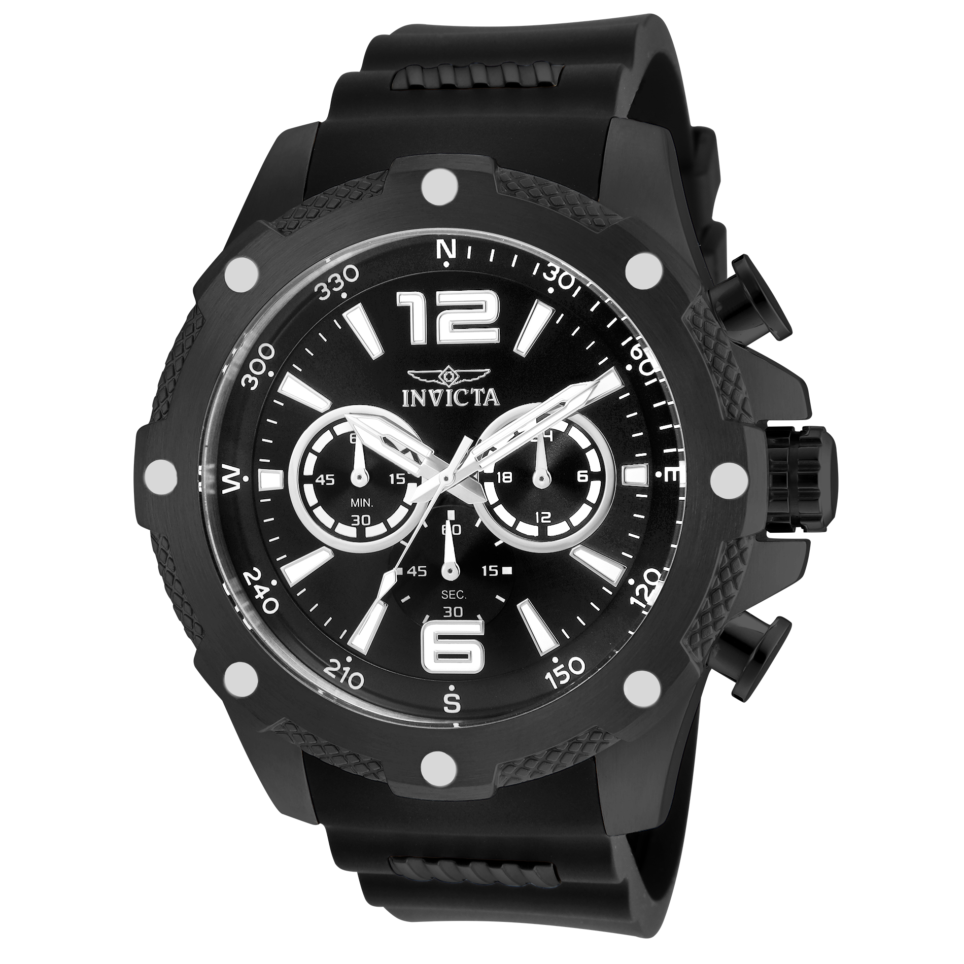 I-Force Men's 50mm Stainless Steel Black Dial Watch