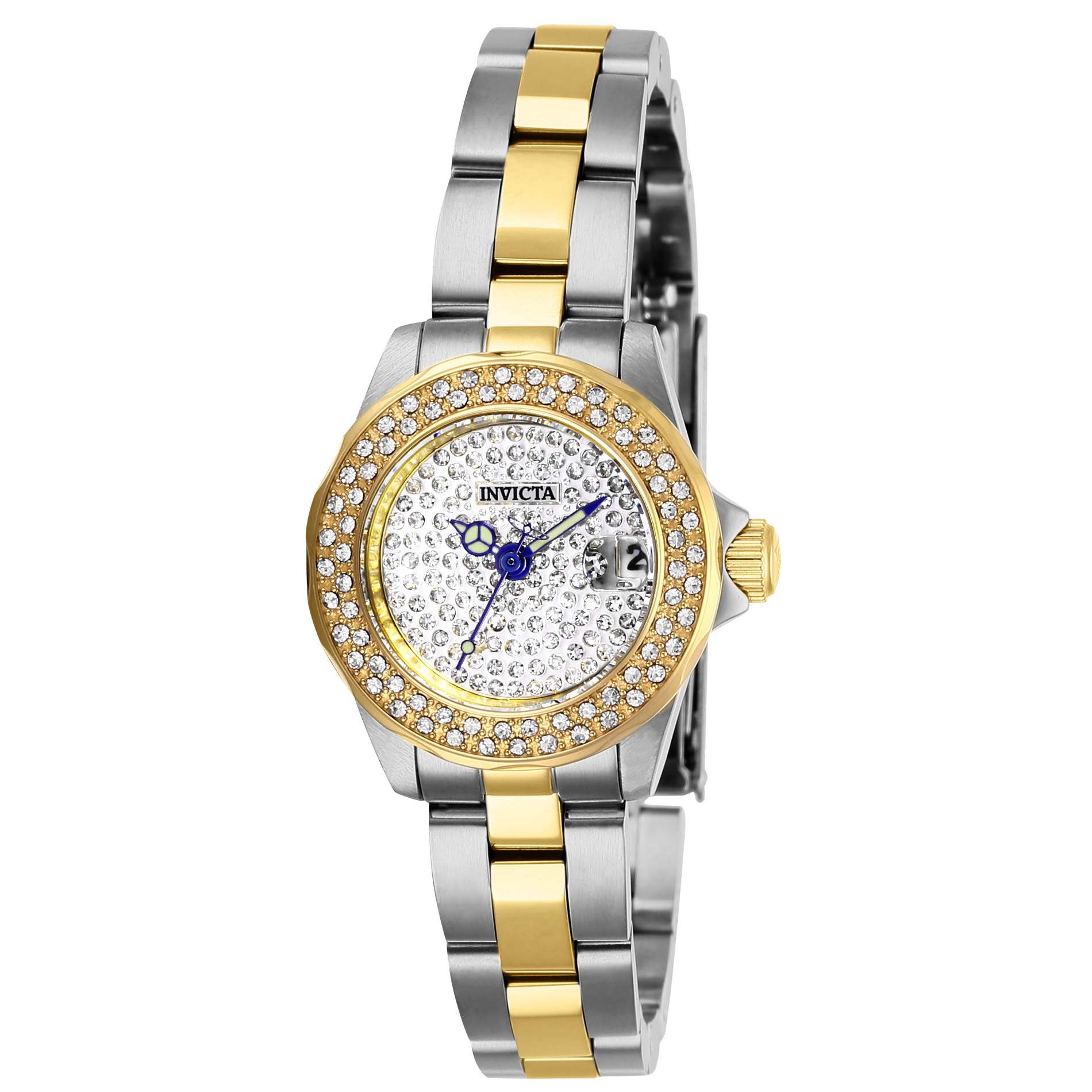 Invicta Pro Diver Lady 24mm Stainless Steel Two Tone Pave Dial Bracelet Watch