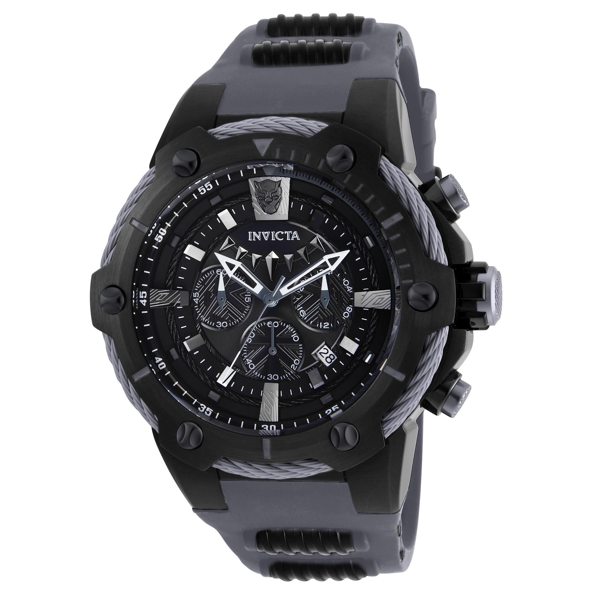 Mens Pro Diver 53mm Black Panther Stainless Steel Black Silicone Strap Watch