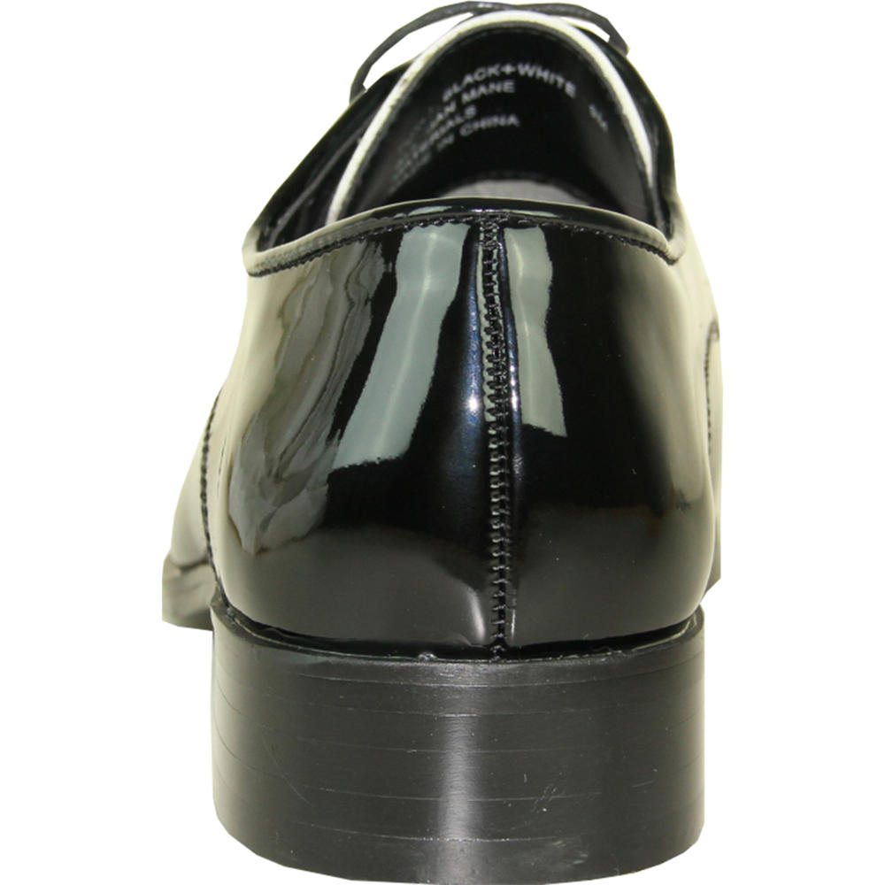 VANGELO Men's Tux-3 Faux Patent Leather Oxford - Black/White Wide Width Avail