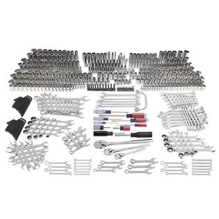 Craftsman 500 Piece Mechanic Tool Set Mechanic wrenches on wooden background, space for text. kmart