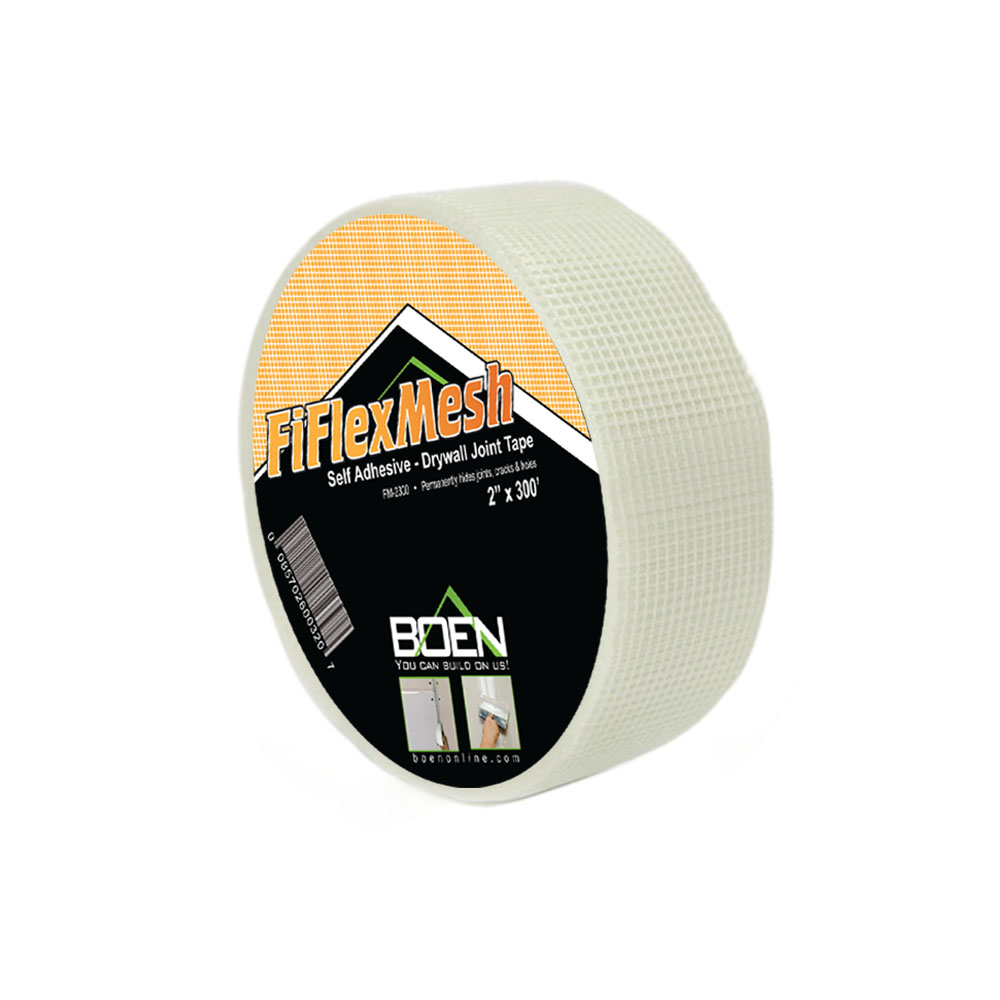 BOEN FiFlexMesh Fiberglass Mesh Drywall Joint Tape 2"x300' white, 12Pk