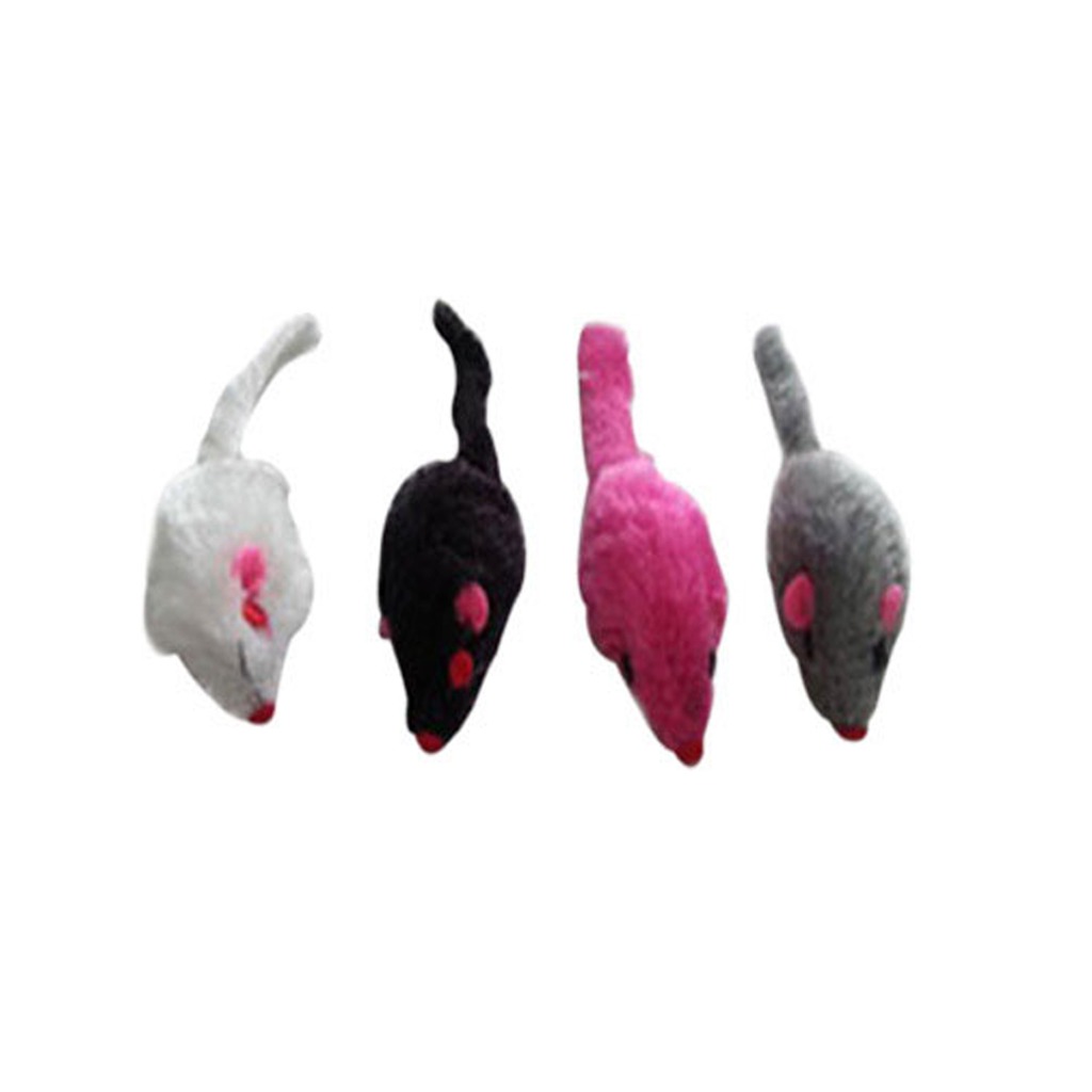 Iconic Pet 6 Pack Plush Mice - Red/White/Black/Grey - 24 Pieces - 4 Each