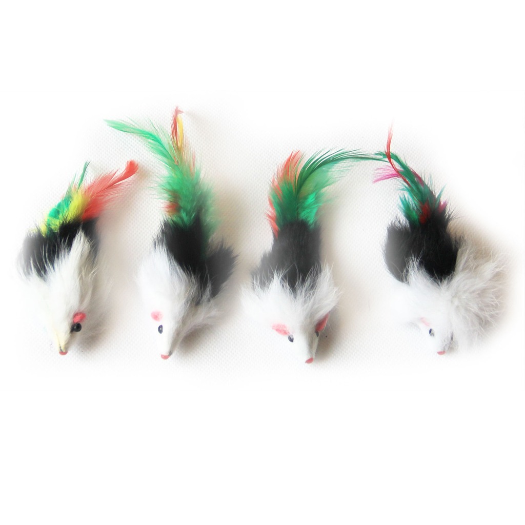 Iconic Pet 6 Pack Two-tone long hair fur mice with feather tail - 24 Pieces