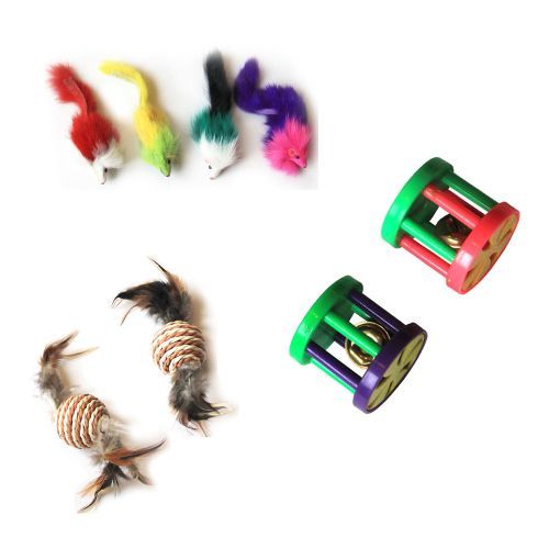 Iconic Pet  - Fur Mice, Paper Rope Ball & Plastic Roller - Set of 3