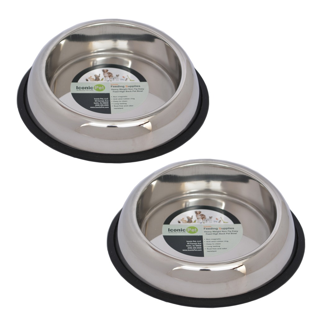 Iconic Pet 2 Pack Heavy Weight Non-Skid Easy Feed High Back Pet Bowl for Dog or Cat