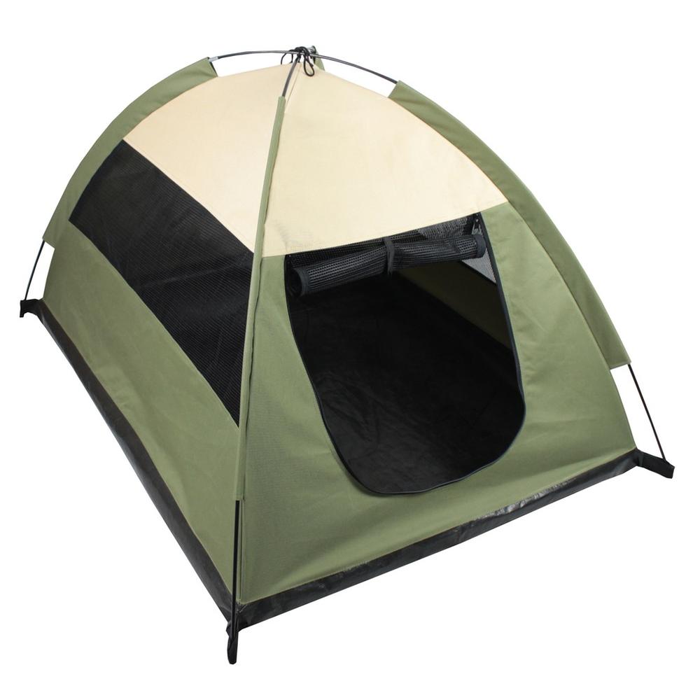 Iconic Pet  - Cozy Camp Pet Tent House - Sage Green with Beige