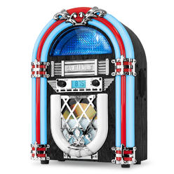 Victrola VJB-125 Retro Desktop Jukebox with CD Player, FM Radio, Bluetooth, and Color Changing LED Lights, 15-Inch Tall