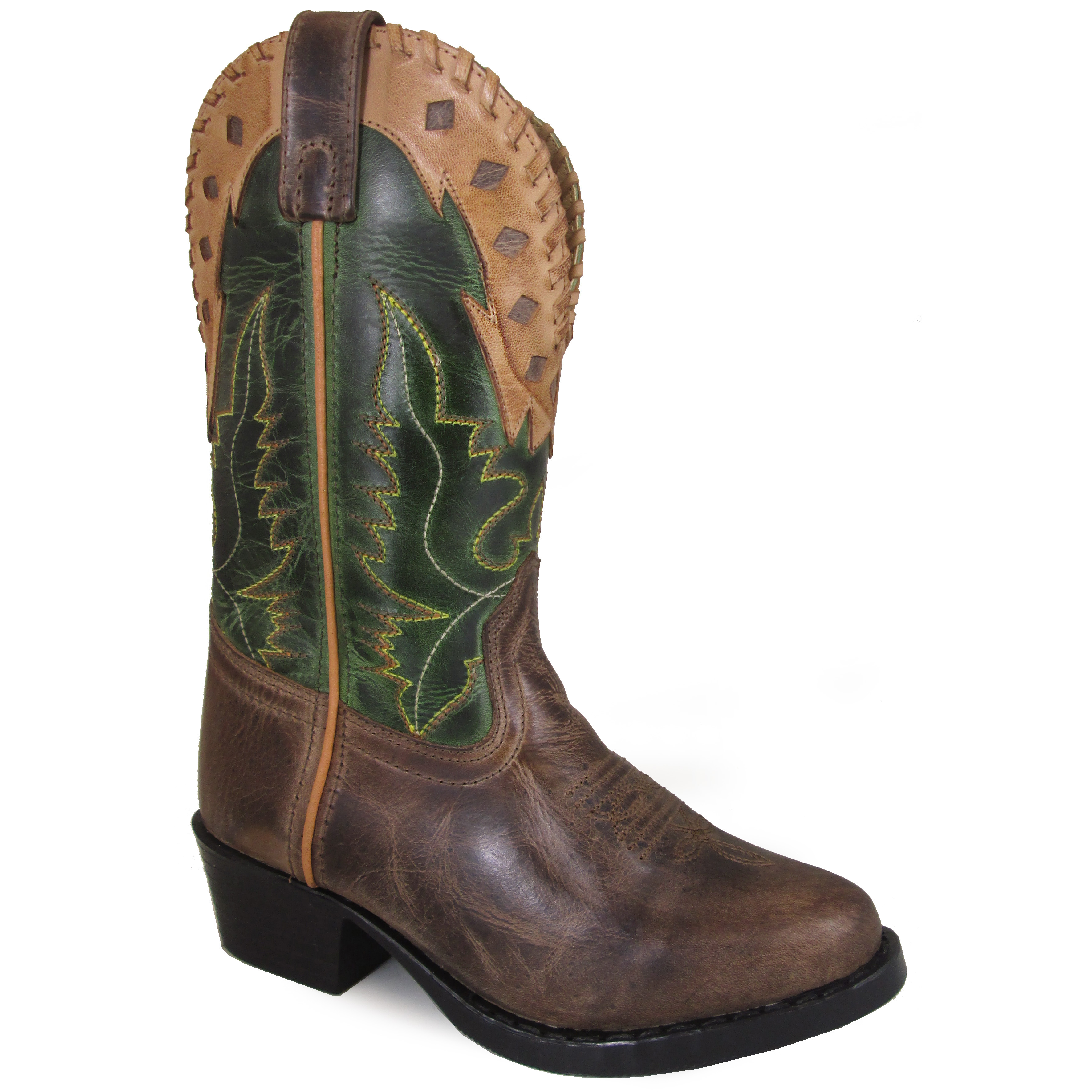 Smoky Mountain Boots Kid's Reno Brown Distress/Green Crackle Leather Cowboy Boot