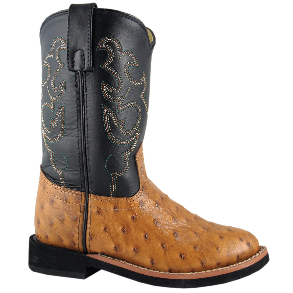 Smoky Mountain Boots Kid's Shawnee Cognac Ostrich Black Leather Cowboy Boot