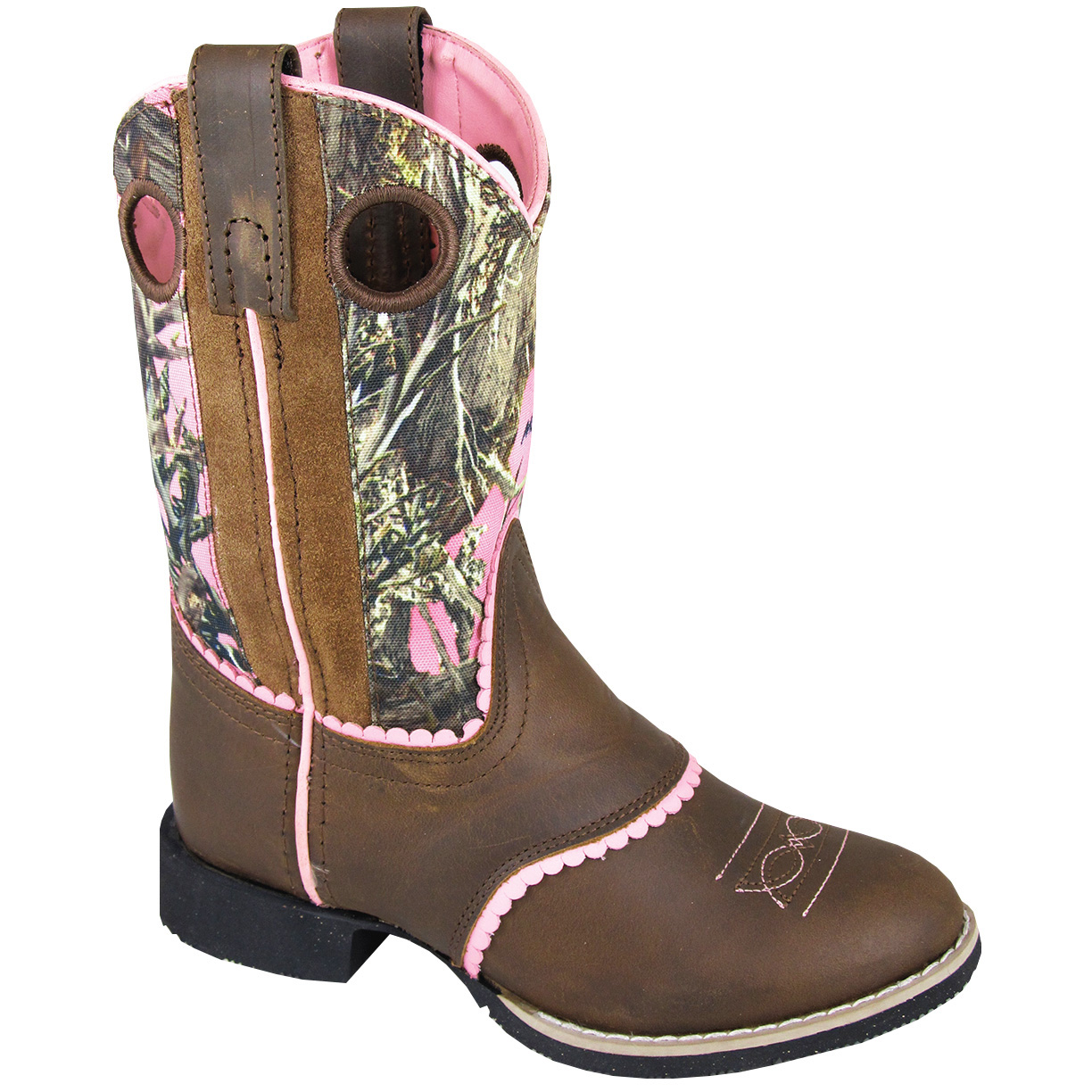 Smoky Mountain Boots Kid's Ruby Belle Brown Distress/Pink Camo Leather Cowboy Boot
