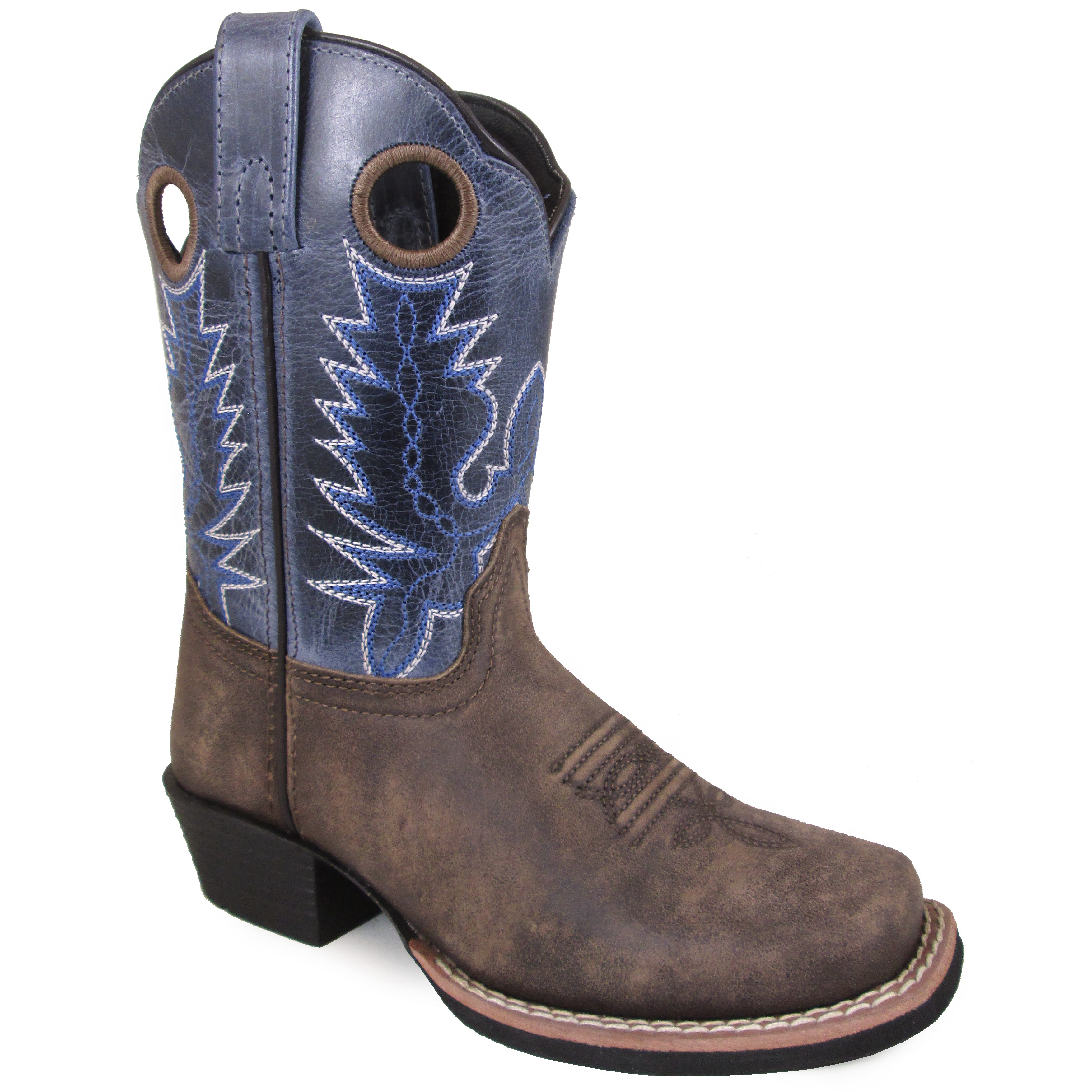 Smoky Mountain Boots Kid's Mesa Brown Oil Distress/Navy Crackle Leather Cowboy Boot