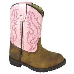 Smoky Mountain Boots Kid's Hopalong Brown Distress/Pink Leather Cowboy Boot
