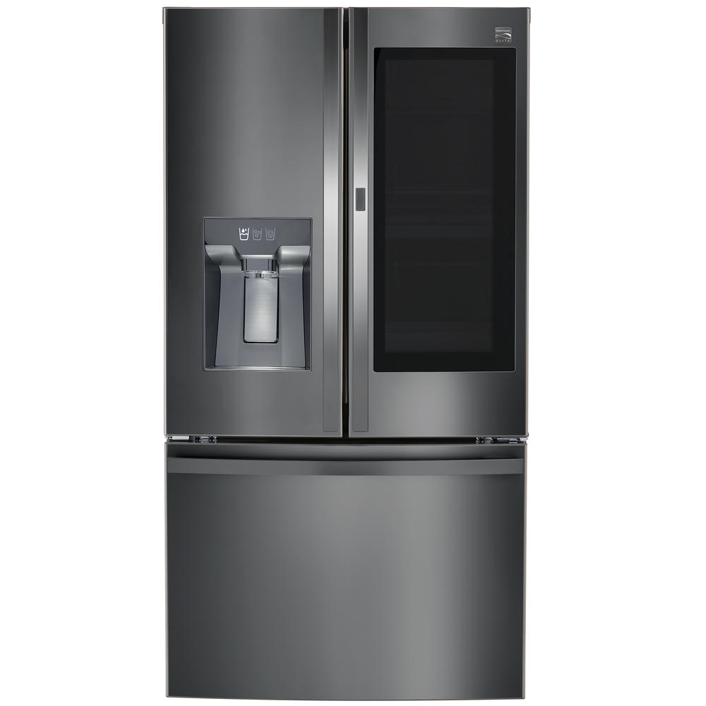 Kenmore Elite 75077 23.5 cu. ft. Counter Depth w/PreView™ Grab-N-Go™ French Door Refrigerator - Black Stainless Steel