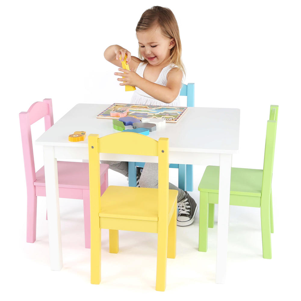 Tot Tutors 5 pc. Wood Table and Chairs Set - White/Pastel