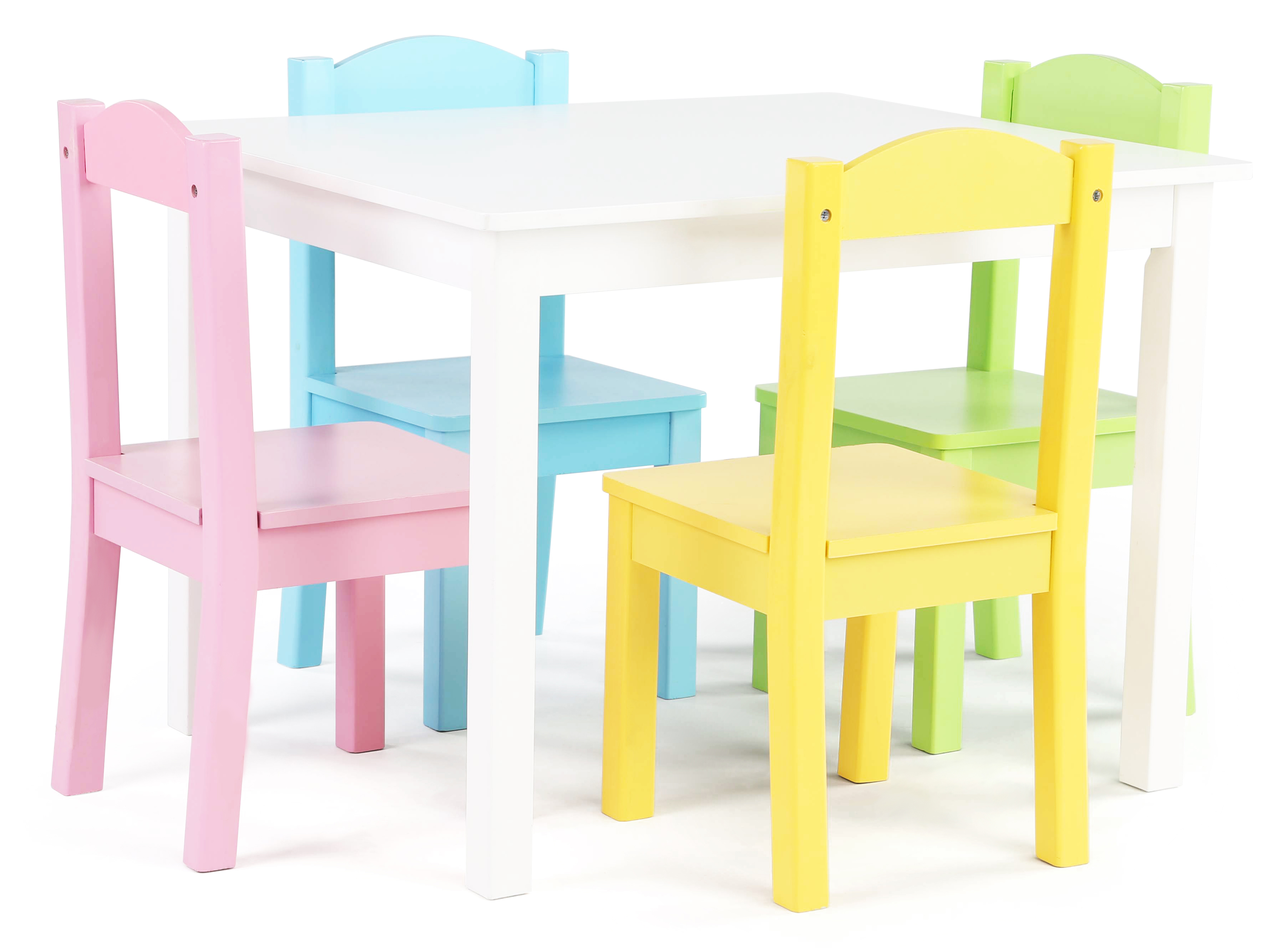 Tot Tutors 5 pc. Wood Table and Chairs Set - White/Pastel Tot Tutors 5 pc. Wood Table and Chairs Set - White/Pastel