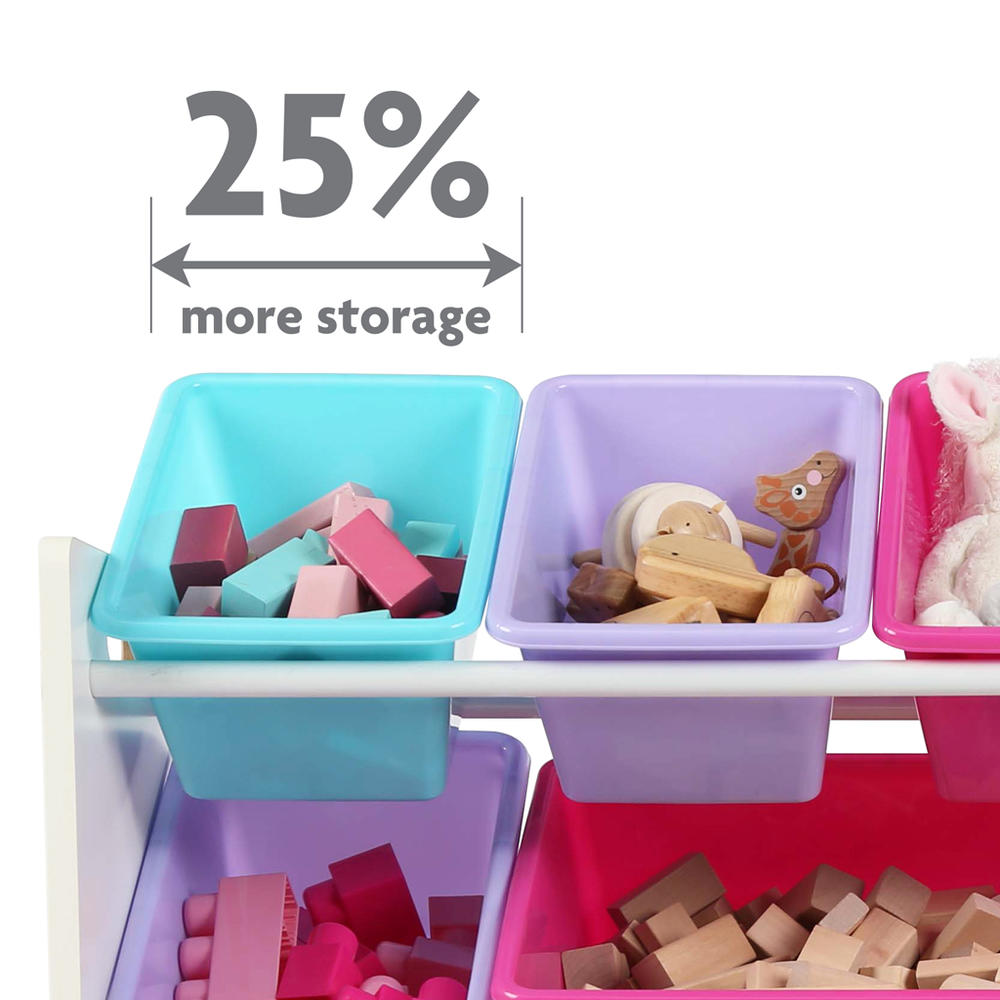 Tot Tutors Super-Sized Kids Toy Storage Organizer w/ 16 Plastic Bins,  White/Pastel - Forever Collection