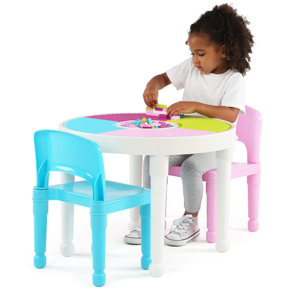 Tot Tutors Kids 2-in-1 Plastic LEGO&#174-Compatible Activity Table and 2 Chairs Set, Bright Colors