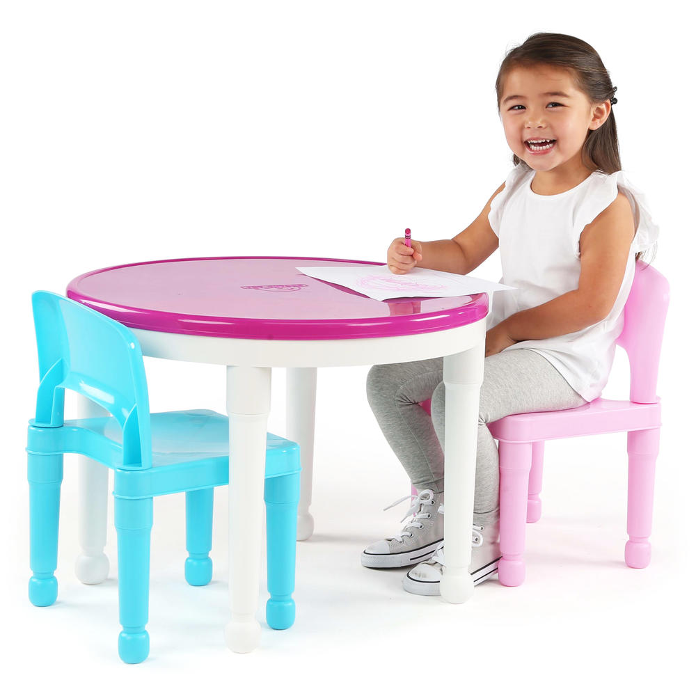Tot Tutors Kids 2-in-1 Plastic LEGO&#174-Compatible Activity Table and 2 Chairs Set, Bright Colors
