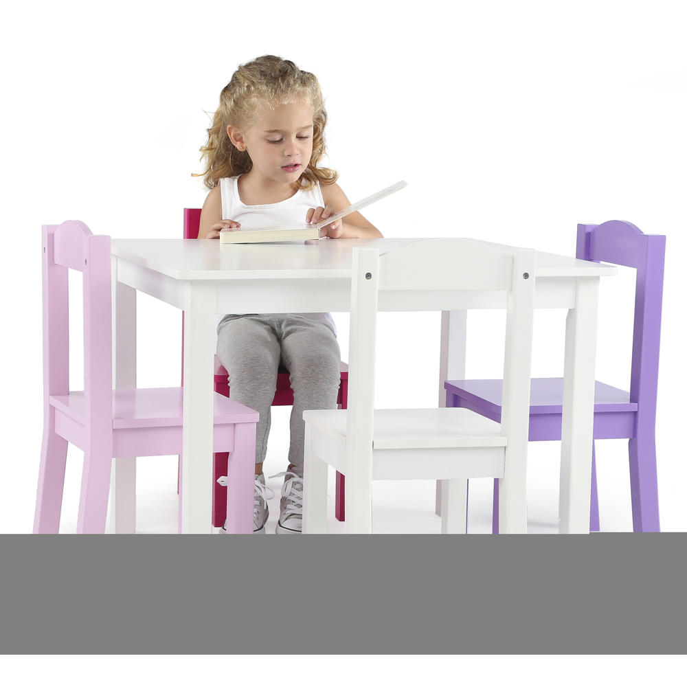 Tot Tutors Kids Wood Table and 4 Chairs Set, White/Pink & Purple (Friends Collection)