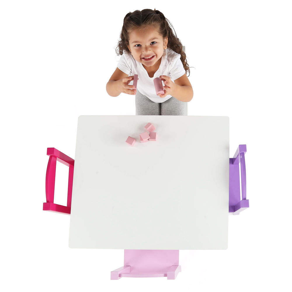 Tot Tutors Kids Wood Table and 4 Chairs Set, White/Pink & Purple (Friends Collection)