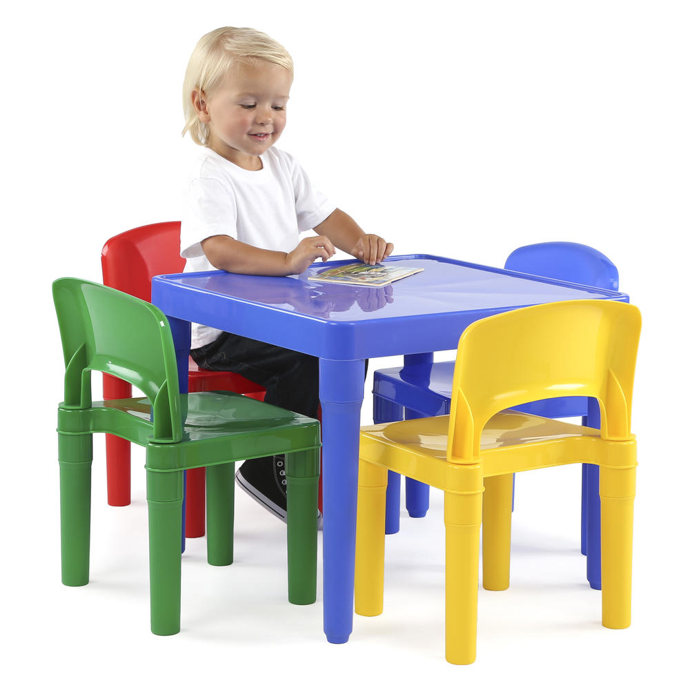 Tot Tutors Kids Plastic Table and 4 Chairs Set, Primary Colors